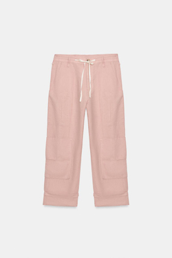 ZARA БРЮКИ КАРГО ИЗ СМЕСОВОГО ЛЬНА — ZW COLLECTION, СВЕТЛО-РОЗОВЫЙ