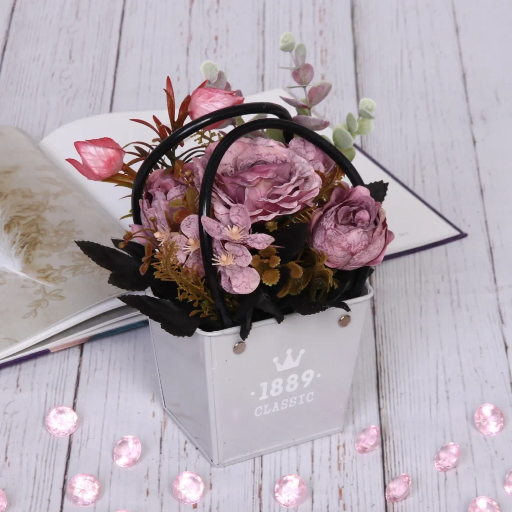 Цветочная композиция «Розовый туман» 15*11*20см в корзинке, цвет дымчато-розовый