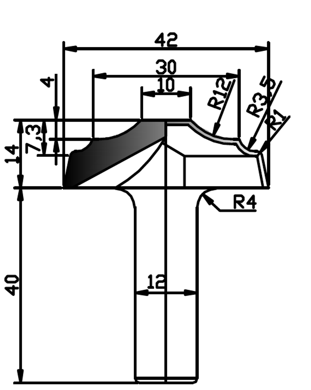 PCD профильная фреза D.42x12 14x40 Z2