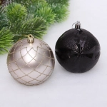 Новогодние шары «Снежный вальс» 8 см (набор 6 шт), Черный/Шампань