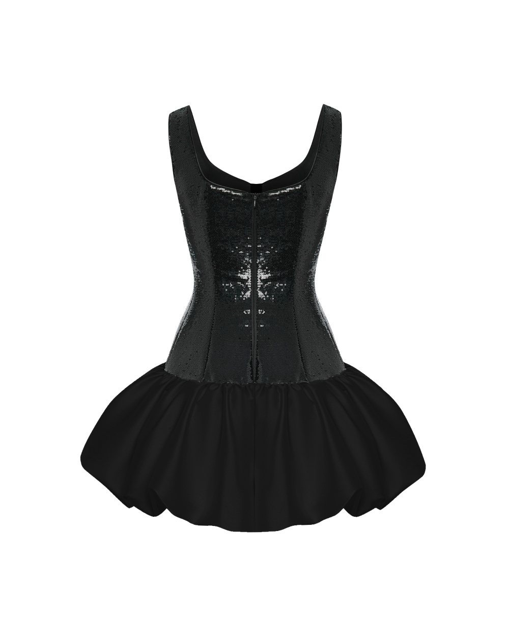 Платье мини из атласа и пайеток с декоративными элементами