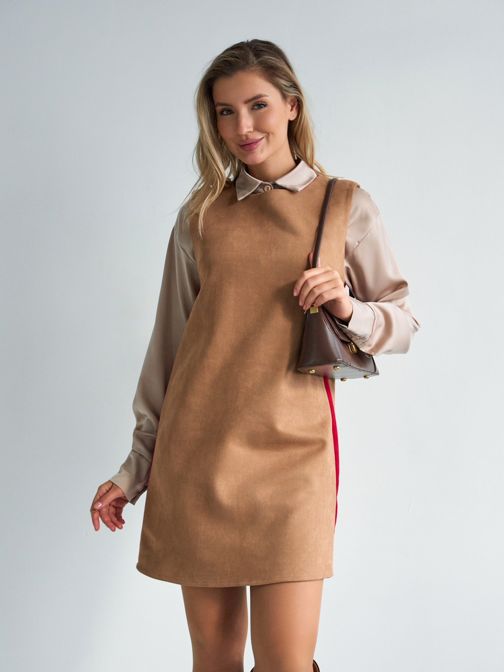 Платье сарафан офисный замшевый