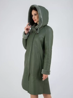 Дубленка зима натуральная удлиненная с капюшоном