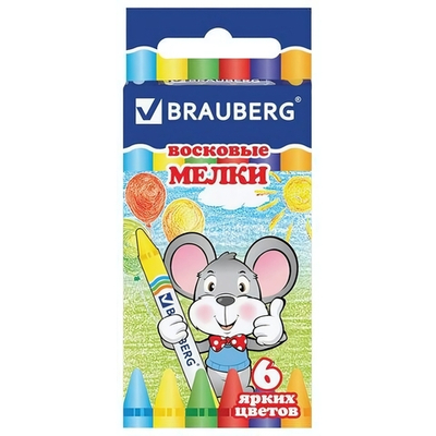 Мелки восковые 6цв. (BRAUBERG)