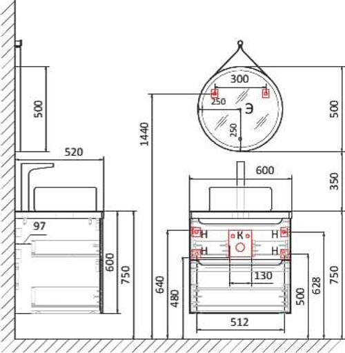 Тумба с раковиной Jorno Wood 60 см wood.01.60/P/W белая