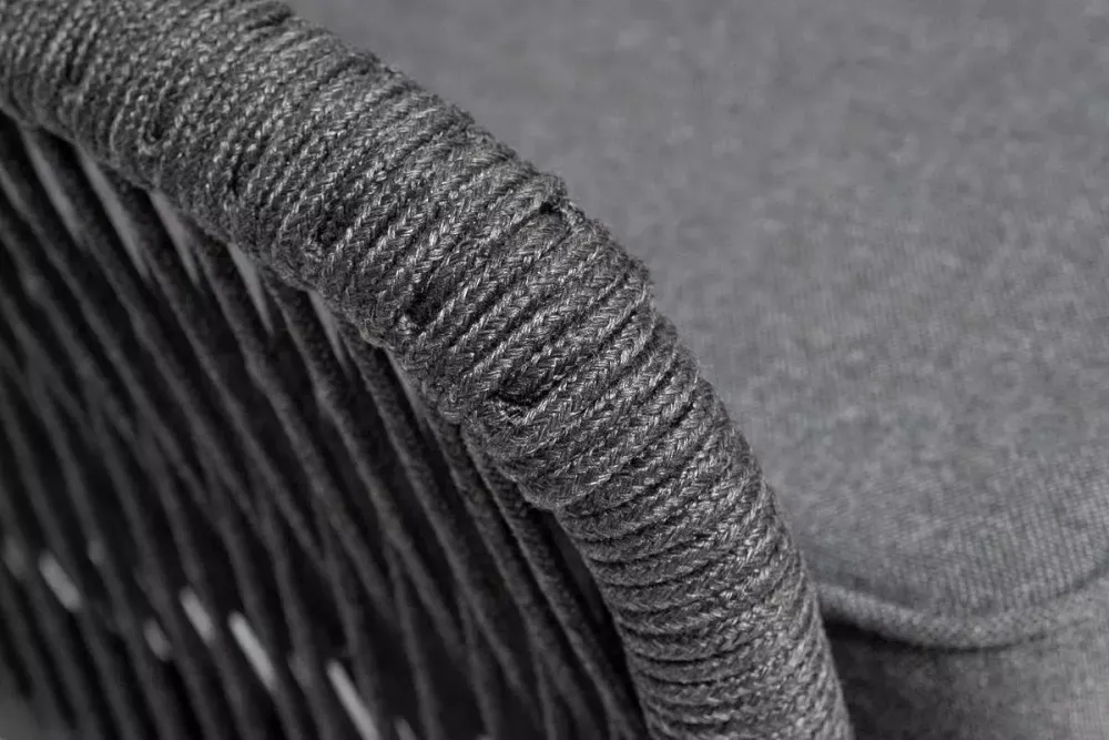 "Канны" диван модульный плетеный из роупа, каркас алюминий темно-серый (RAL7024) муар, роуп темно-серый круглый, ткань темно-серая 027