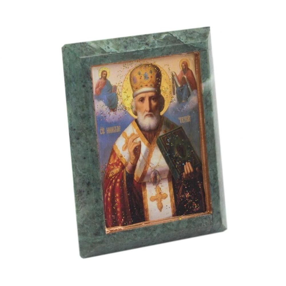 Икона настольная "Николай Чудотворец" камень змеевик 9х7,2х3 см