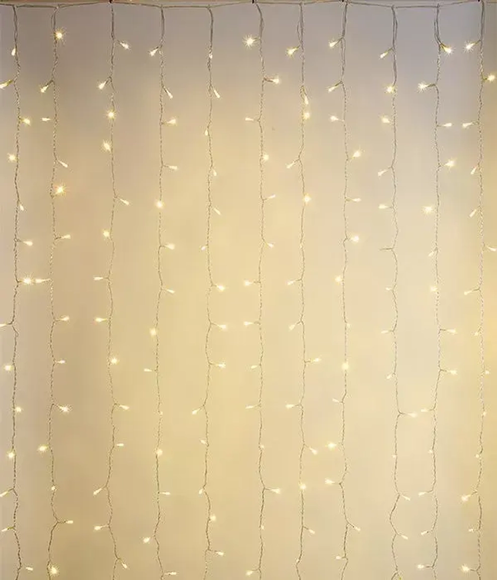 Светодиодный занавес 1*9 м, 220V., 900 теплых белых LED ламп, прозрачный ПВХ, LTC (PCL901BL-10-2WW)