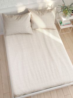 Постельное белье Сказка "Бежевая клеточка" евро Наволочка 70х70 см 2 шт Простынь на резинке 180х200 см Пододеяльник 200х215 см, перкаль