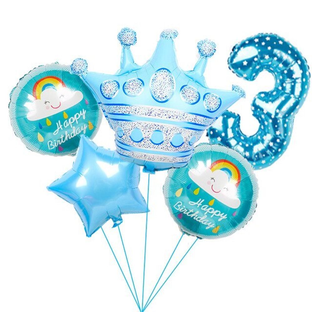 Шар (40"/102 см) Цифра, 3, Звездочки, Голубой, в упаковке 1 шт.