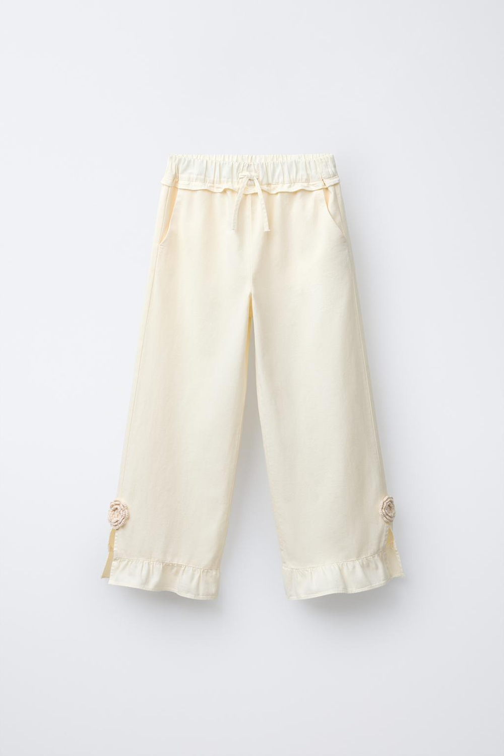 ZARA БРЮКИ С ВОЛАНАМИ, ЭКРЮ