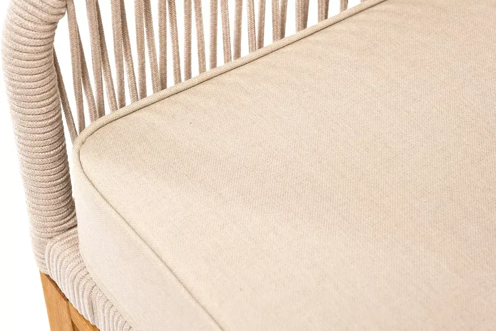 "Канны" кресло плетеное из роупа, основание дуб, роуп бежевый круглый, ткань бежевая 15052