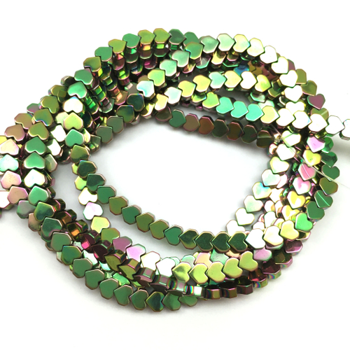 Гематит цветной 4 мм, бусины - сердца (нить)