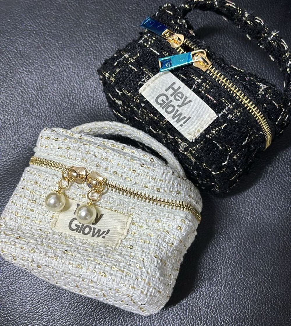 HEY GLOW косметичка твидовая в чёрно-белых тонах (мини)