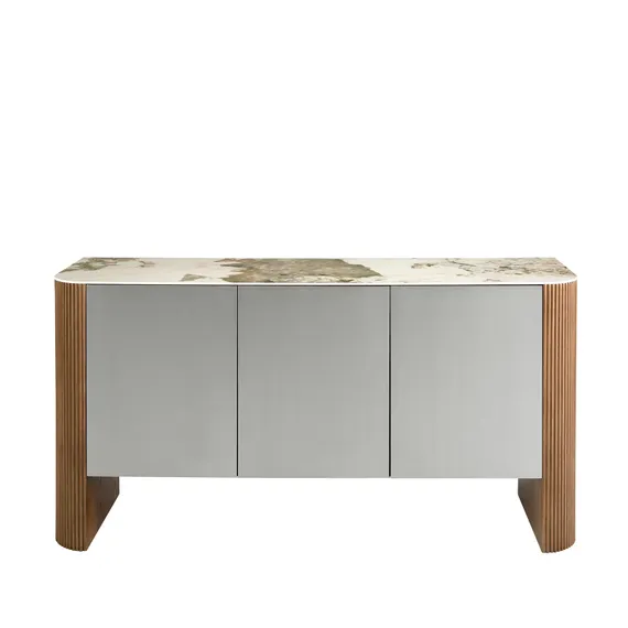 Сервант 3261/SB23067 серебристый из ореха и керамики с мраморной отделкой
