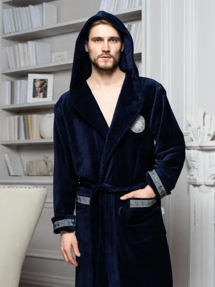 Халат мужской Gianni с капюшоном синий "Polens"