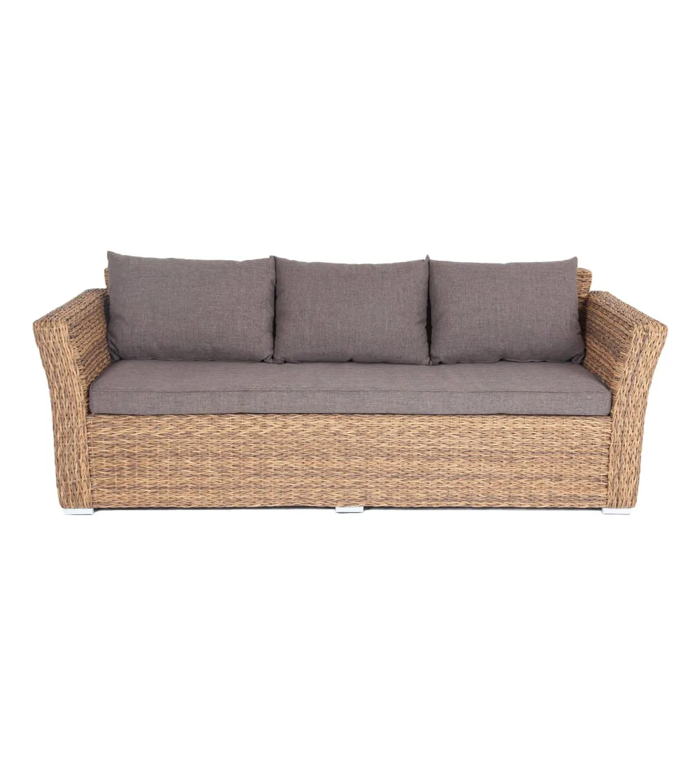 "Капучино" диван из искусственного ротанга (гиацинт) трехместный, цвет соломенный