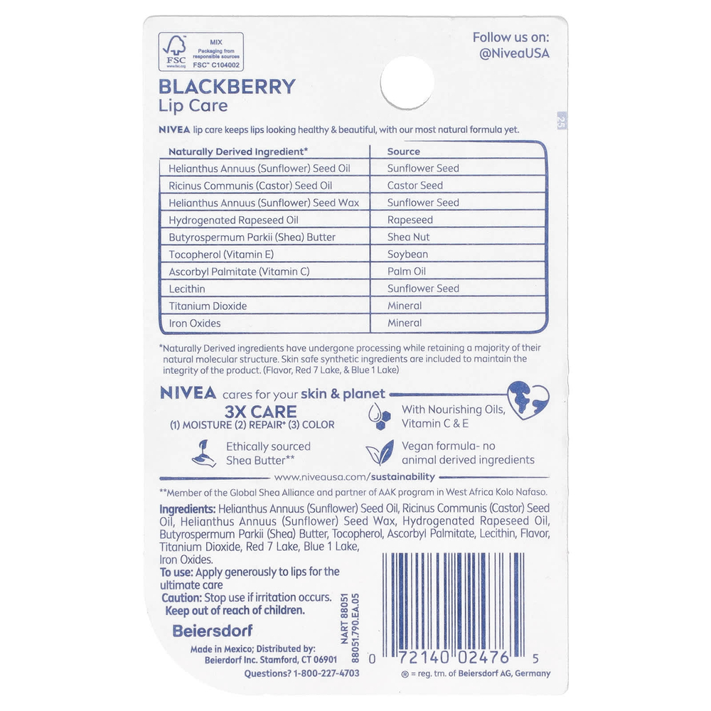 Nivea, Тонирующее средство для губ, ежевика, 2 пакетика, по 4,8 г (0,17 унции)