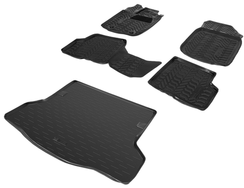 Коврики в салон и багажник автомобиля (комплект) AutoFlex для Renault Logan II поколение седан 2014-2018 2018-н.в., полиуретан, с крепежом, 5 частей, K9470201-2