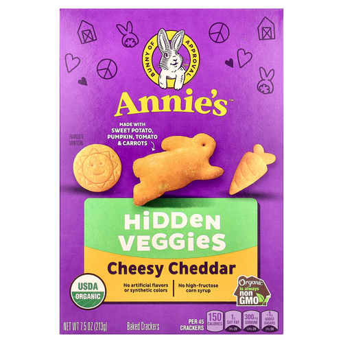 Annie's Homegrown, запеченные крекеры с чеддером, спрятанные овощи, 213 г (7,5 унции)