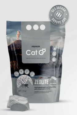 Наполнитель Cat Go ZEOLITE для кошачьего туалета, впитывающий, цеолит, без запаха, 3 кг (6 л)