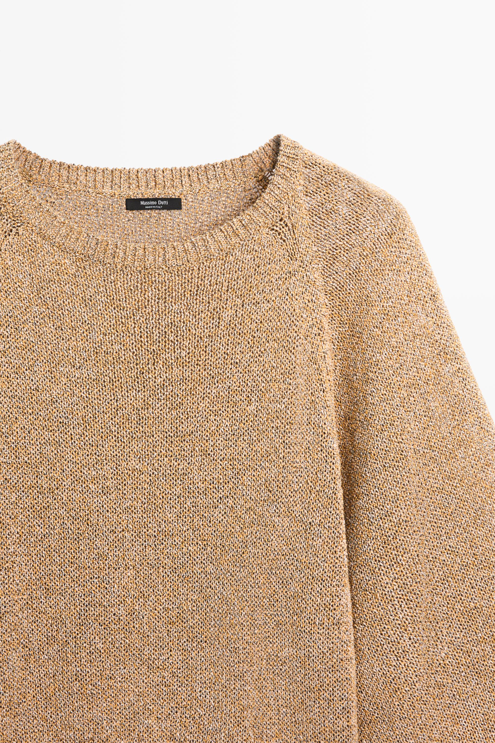 Massimo Dutti Меланжевый свитер из смесового хлопка, табачный