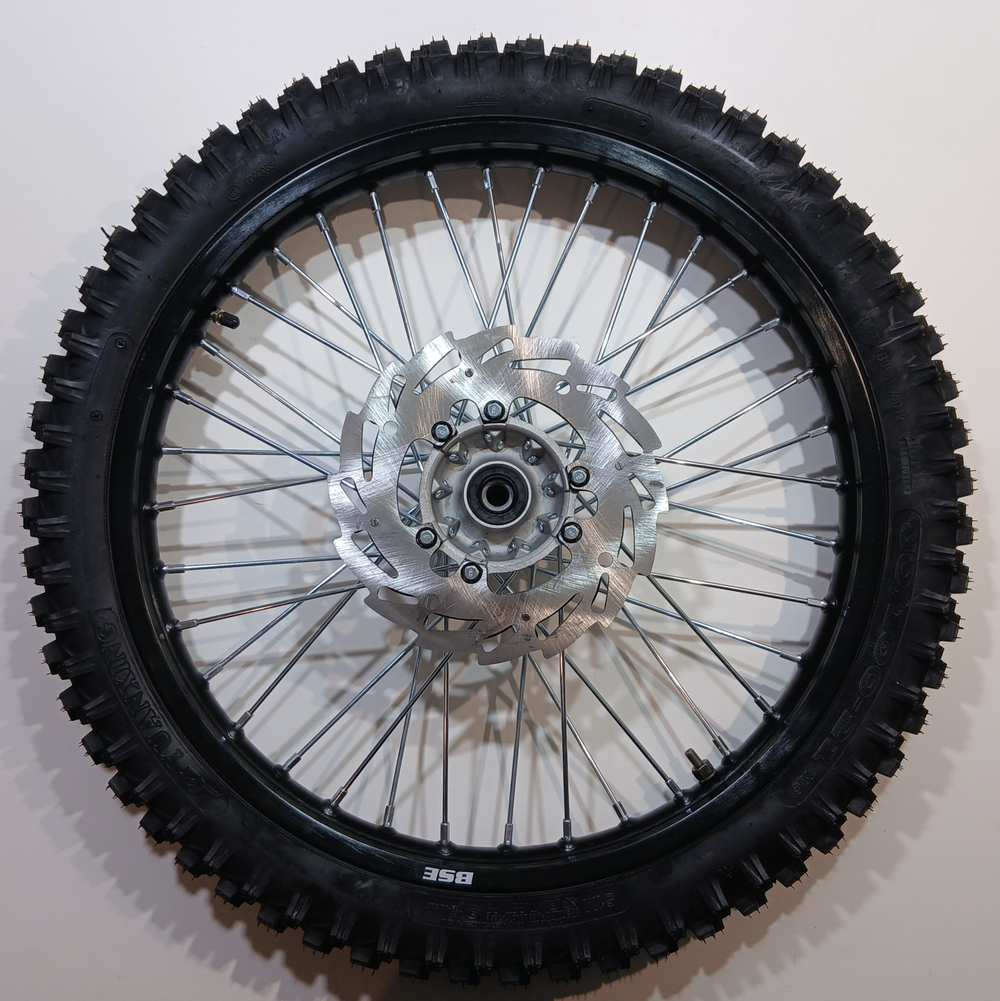 Колесо переднее в сборе с тормозным диском 80/100-21 под ось Ф15мм Мотоцикл BSE Z3