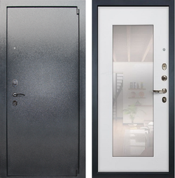 Входная металлическая дверь с зеркалом Лекс 3 БАРК Серый букле  №37 зеркало Ясень белый