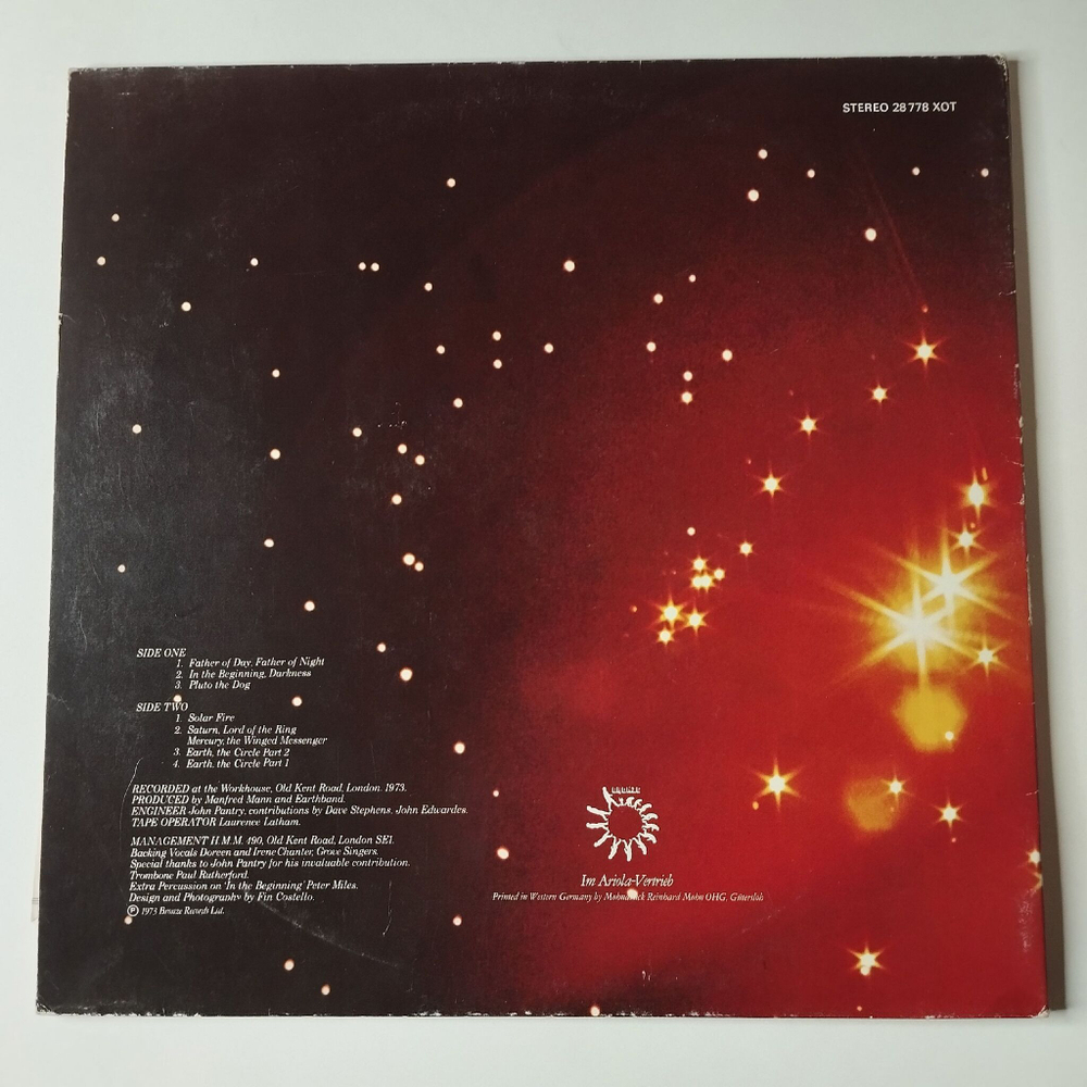 Винтажная виниловая пластинка LP Manfred Mann Earthband Solar Fire (Germany 1974) Pluto The Dog