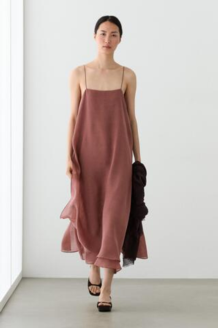 Massimo Dutti Двухслойное струящееся платье миди, глиняный