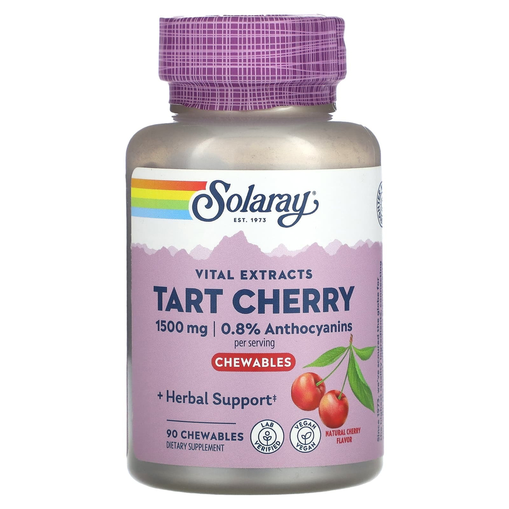Solaray, Vital Extracts Tart Cherry, натуральная вишня, 90 жевательных таблеток (500 мг в каждой жевательной таблетке)