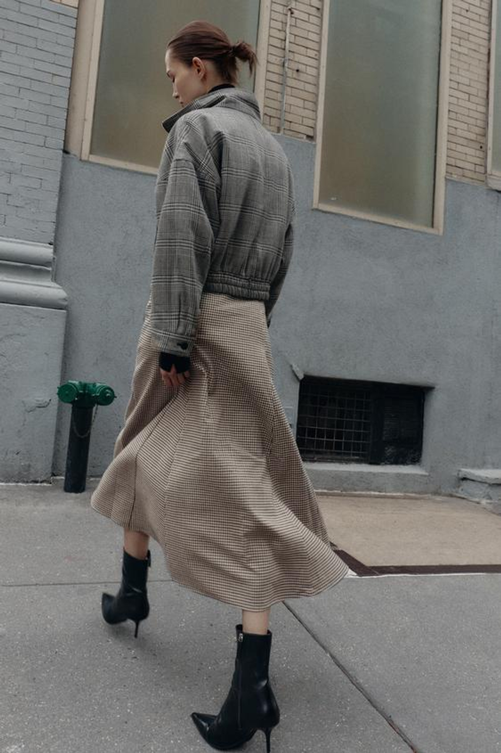 ZARA ЮБКА МИДИ-КЕЙП С РЕМНЕМ И УЗОРОМ «ГУСИНАЯ ЛАПКА», ЧЕРНЫЙ/ЭКРЮ