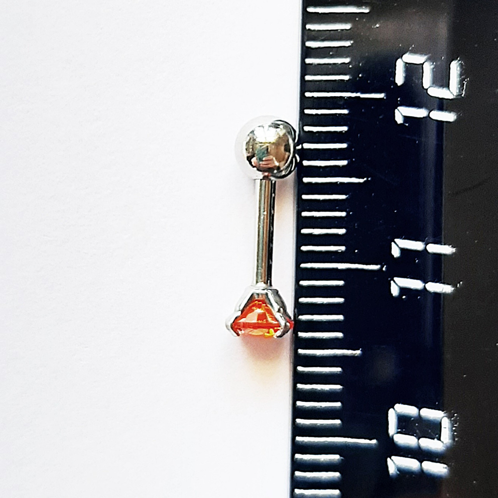 Микроштанга ( 6мм) для пирсинга уха (козелок, хеликс, трагус) с оранжевым кристаллом 4мм. Медицинская сталь. 1шт