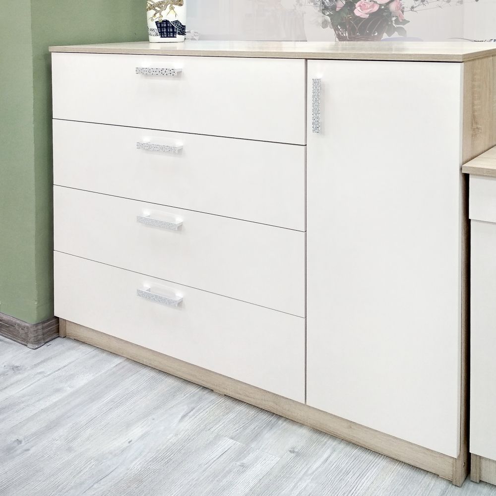 Комод 1200 "Салоу" (Дуб санома светлый/Перламутр), МФ 1+1