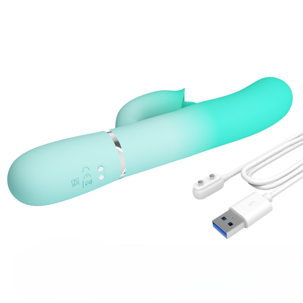 Мятный вибратор-кролик Gigi с возвратно-поступательными движениями - 22,8 см. (Цвет: мятный)