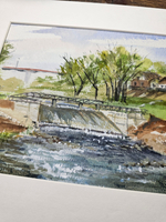 Картина авторская акварельная в паспарту 21х30 см на стену для интерьера "Водопад на реке Осетр"