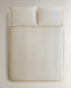 ZARA HOME САТИНОВЫЙ ПОДОДЕЯЛЬНИК С КАЙМОЙ, ЗОЛОТИСТЫЙ