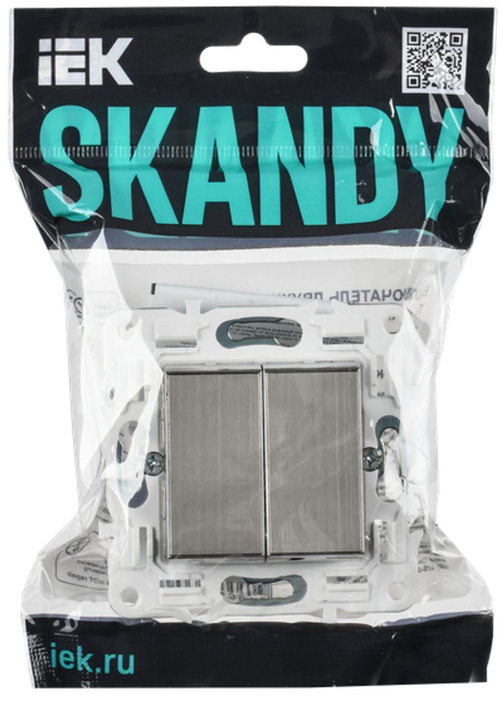 SKANDY Выключатель 2-клавишный 10А SK-V04N металл никель IEK