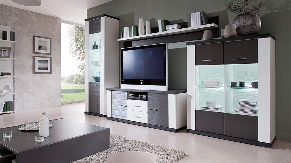 Гостиная Идан МДФ Венге 1998В / Белый Фасадный 0101 326*50*207 см, Венге, Белый Фасадный   Фиеста