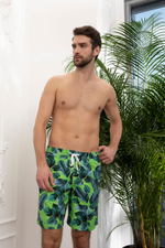 Летние мужские удлиненные шорты с листьями (Размер: M) (Цвет: зеленый)