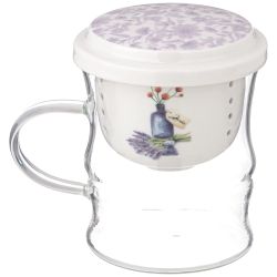 КРУЖКА СТЕКЛЯННАЯ С ФАРФОРОВЫМ СИТОМ 420 МЛ