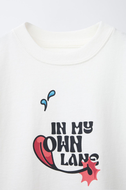 ZARA ФУТБОЛКА С ПРИНТОМ, ЭКРЮ