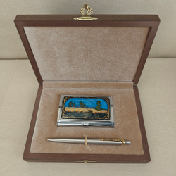 Набор подарочный "Рожь" с ручной росписью в футляре