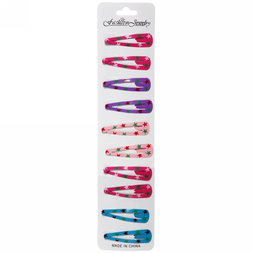 Зажимы для волос детские 10шт «ЭЛЬСА», звёздочки, микс 5 цветов, 4.5см (блистер и пакет)