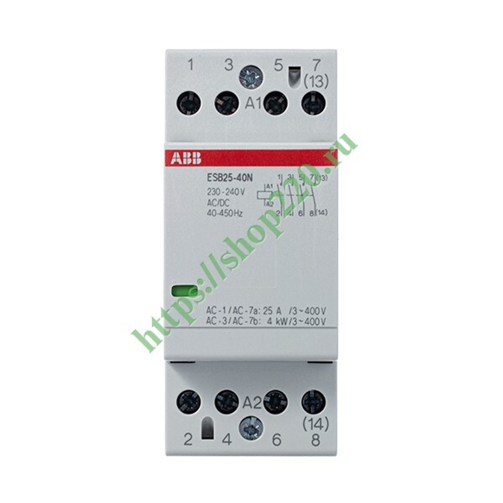 Контактор ESB25-40N-06 модульный (25А АС-1, 4НО), катушка 230В AC/DC 2 модуля 1SAE231111R0640