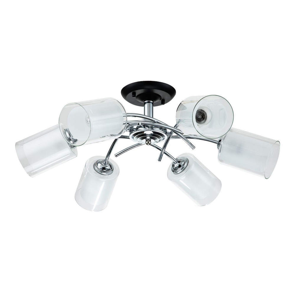 Потолочный светильник 6x60Вт E27 выполнен в современном стиле, металл/стекло, хром/чёрный