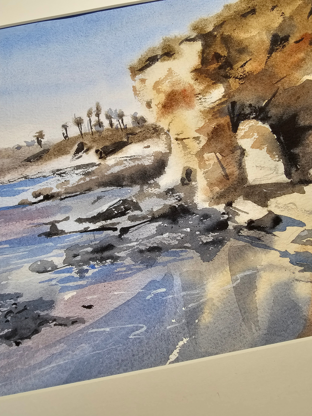 Картина авторская акварельная в паспарту 30х40 см на стену для интерьера "Море в стиле Энди Эвансона "