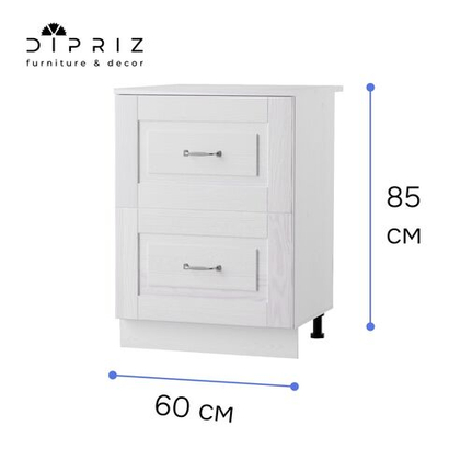 Кухонный модуль 60 см Венесуэла с 2+1 ящиками, со столешницей, массив сосны, белый воск