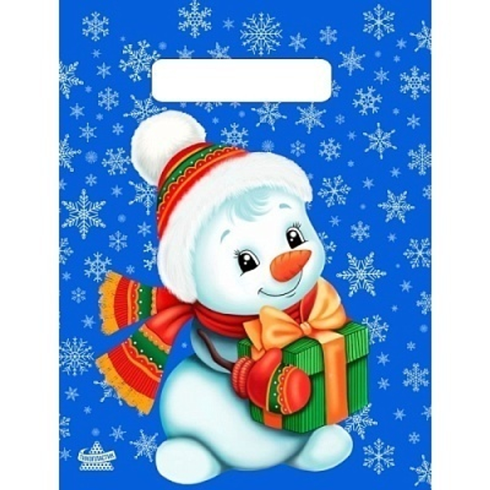 Пакет ПЭ с вырубной неусиленной ручкой 19х25см (30) (Милый Снеговичок) НГ Тико