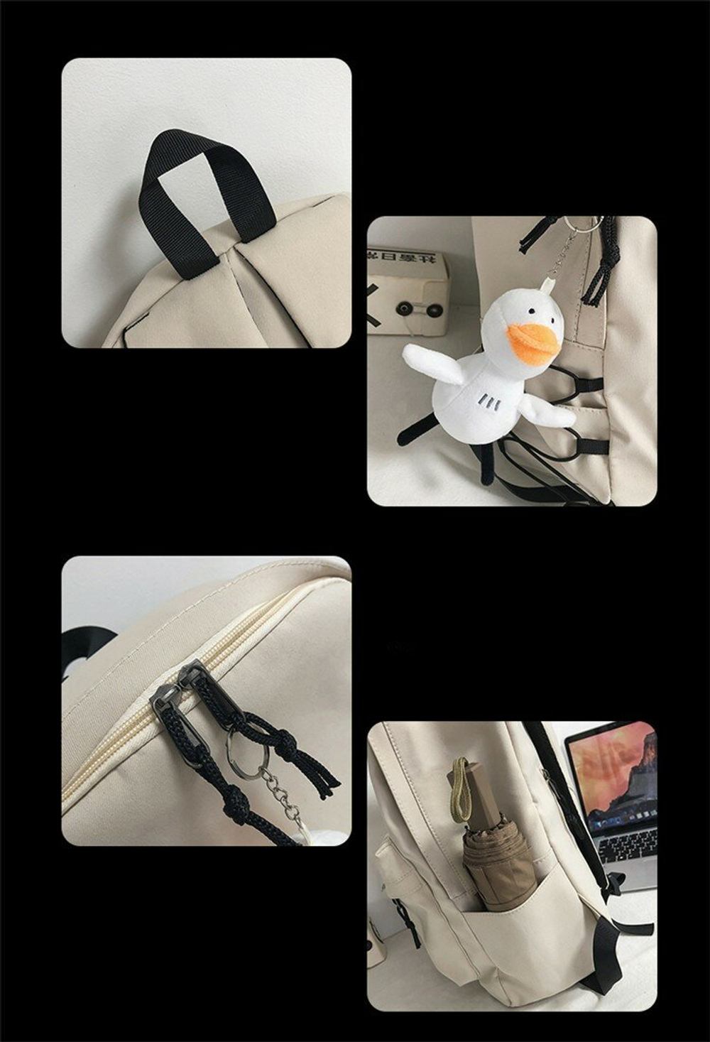 Рюкзак женский мужской городской школьный без брелка, белый